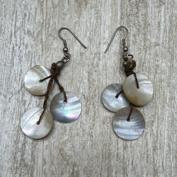 Dangle‎ drop Earrings Shell Wood Look 2" - Picture 1 of 4